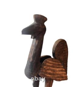 Antique Folk Art Hand Carved Wooden Chicken Primitive Rustic Farm Bird Statue