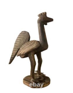 Antique Folk Art Hand Carved Wooden Chicken Primitive Rustic Farm Bird Statue