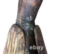 Antique Folk Art Hand Carved Wooden Chicken Primitive Rustic Farm Bird Statue