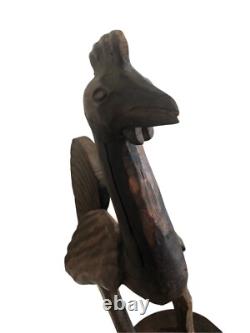 Antique Folk Art Hand Carved Wooden Chicken Primitive Rustic Farm Bird Statue