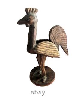 Antique Folk Art Hand Carved Wooden Chicken Primitive Rustic Farm Bird Statue