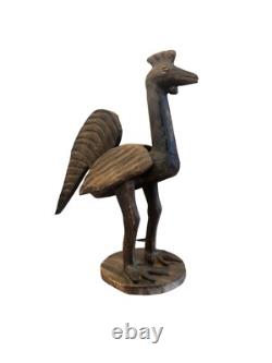 Antique Folk Art Hand Carved Wooden Chicken Primitive Rustic Farm Bird Statue