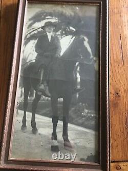 Antique Framed Card Photo Western Woman on Horse 9 x 17