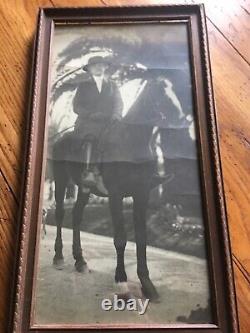 Antique Framed Card Photo Western Woman on Horse 9 x 17