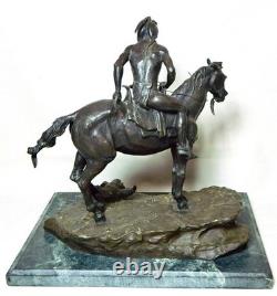 Antique Frederic Remington Style Bronze Indian Warrior on Horse