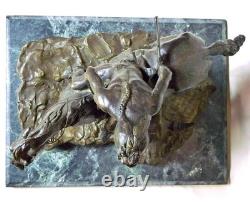 Antique Frederic Remington Style Bronze Indian Warrior on Horse