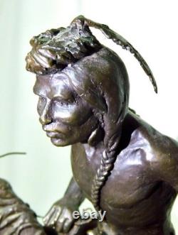 Antique Frederic Remington Style Bronze Indian Warrior on Horse