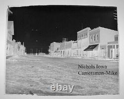 Antique Glass Plate Negative Photograph Nichols Iowa Main Street B&W 4x5