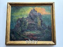 Antique Haunted House Painting Landscape Impressionism Large George Barker Oil