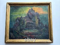 Antique Haunted House Painting Landscape Impressionism Large George Barker Oil