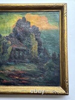 Antique Haunted House Painting Landscape Impressionism Large George Barker Oil