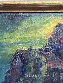 Antique Haunted House Painting Landscape Impressionism Large George Barker Oil