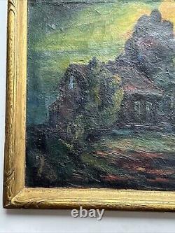 Antique Haunted House Painting Landscape Impressionism Large George Barker Oil