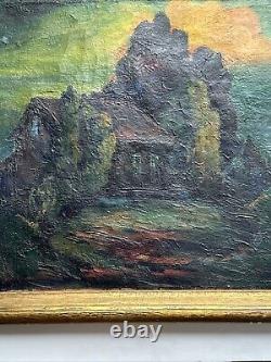 Antique Haunted House Painting Landscape Impressionism Large George Barker Oil