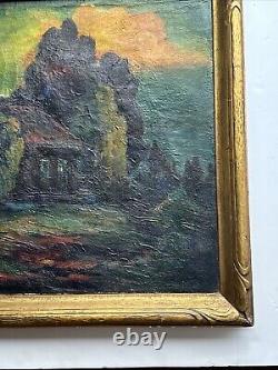 Antique Haunted House Painting Landscape Impressionism Large George Barker Oil