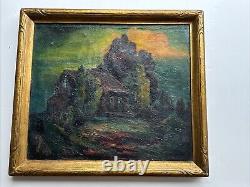 Antique Haunted House Painting Landscape Impressionism Large George Barker Oil