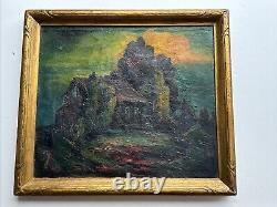 Antique Haunted House Painting Landscape Impressionism Large George Barker Oil