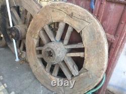 Antique Indian Ox cart wagon wheel. Large, heavy wood/ metal rim