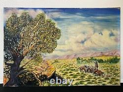 Antique Iowa Plein Air Impressionist Landscape Oil Painting, Cowboy 1946