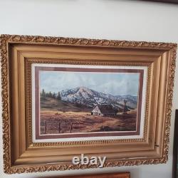 Antique Landscape Mountain Art Rustic Barn Print Thick BRONZE/GOLD Scroll Frame