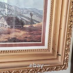 Antique Landscape Mountain Art Rustic Barn Print Thick BRONZE/GOLD Scroll Frame