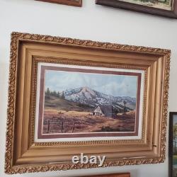 Antique Landscape Mountain Art Rustic Barn Print Thick BRONZE/GOLD Scroll Frame