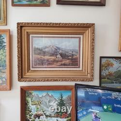 Antique Landscape Mountain Art Rustic Barn Print Thick BRONZE/GOLD Scroll Frame