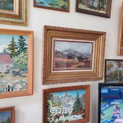 Antique Landscape Mountain Art Rustic Barn Print Thick BRONZE/GOLD Scroll Frame