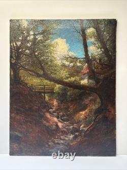 Antique Landscape Painting Creek Home Impressionist Peterson Mystery Large Oil