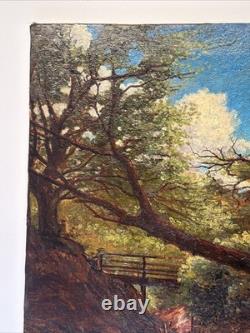 Antique Landscape Painting Creek Home Impressionist Peterson Mystery Large Oil
