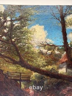 Antique Landscape Painting Creek Home Impressionist Peterson Mystery Large Oil