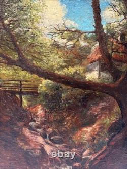 Antique Landscape Painting Creek Home Impressionist Peterson Mystery Large Oil