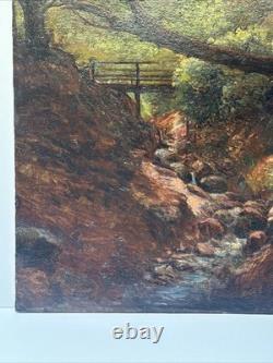 Antique Landscape Painting Creek Home Impressionist Peterson Mystery Large Oil