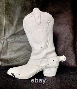 Antique Large Cast Iron Cowboy Boot Western Rustic Decor Garden Vase Door Stop