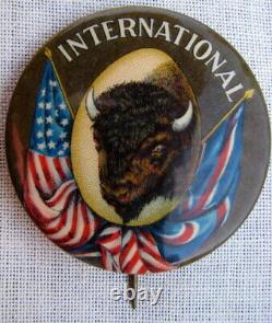 Antique Large & Fine Buffalo Head/us Flag 1901 Exposition Bastian Bros. Pinback