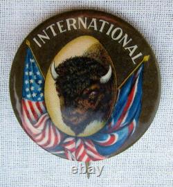 Antique Large & Fine Buffalo Head/us Flag 1901 Exposition Bastian Bros. Pinback