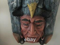 Antique Large carved wood American Indian with eagle headdress