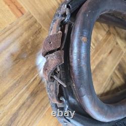 Antique Leather, Wood, &Brass Horse Collar with Brass Topper L 30 W 20 H 8