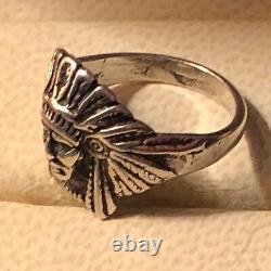 Antique Native American Chief Sterling Silver Ring Feather Headdress Vtg Size 3