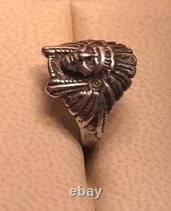Antique Native American Chief Sterling Silver Ring Feather Headdress Vtg Size 3