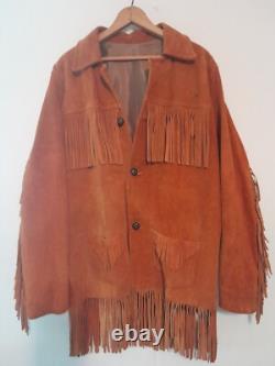 Antique Native American Hand Sewn Heavy Leather Jacket Fringes outlaw wild west