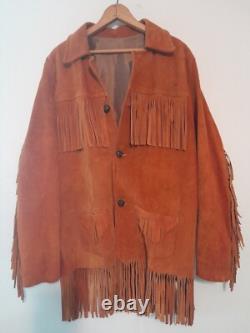 Antique Native American Hand Sewn Heavy Leather Jacket Fringes outlaw wild west