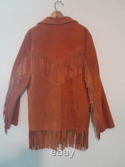 Antique Native American Hand Sewn Heavy Leather Jacket Fringes outlaw wild west