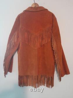 Antique Native American Hand Sewn Heavy Leather Jacket Fringes outlaw wild west