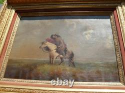 Antique Oil on Canvas LOST GREENHORN Western Painting After Alfred Jacob Miller