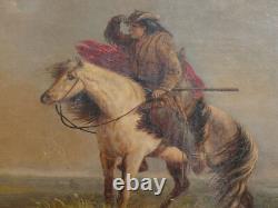 Antique Oil on Canvas LOST GREENHORN Western Painting After Alfred Jacob Miller