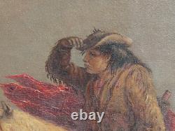 Antique Oil on Canvas LOST GREENHORN Western Painting After Alfred Jacob Miller
