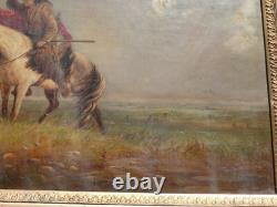 Antique Oil on Canvas LOST GREENHORN Western Painting After Alfred Jacob Miller