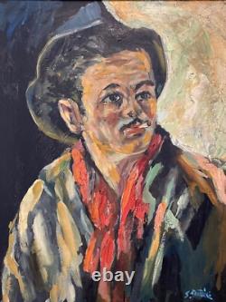 Antique Old West Social Realism Americana Cowboy Portrait Oil Painting, 1940s