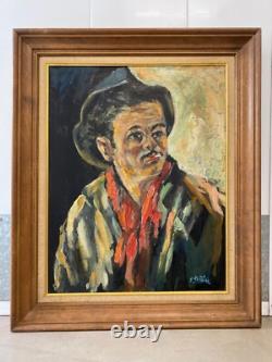 Antique Old West Social Realism Americana Cowboy Portrait Oil Painting, 1940s